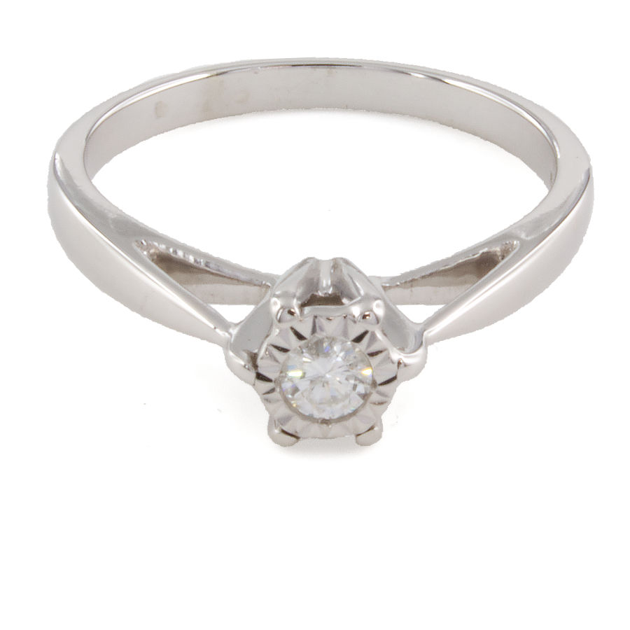 9ct White Gold Diamond Solitaire Ring Size J